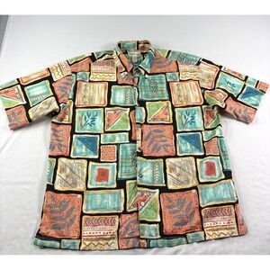 Vintage Norm Thompson Shirt Mens L Geometric Hawaiian Camp Tori Richards Aloha